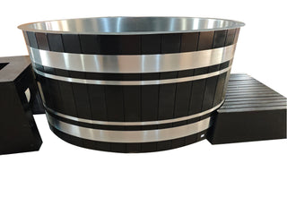 Black Oval Red Cedar Ice Bath Tub – Cold Plunge Spa Barrel for Athlete Recovery & Home Spa, Sleek Dark Finish Therapeutic Design, Natural Wooden Therapy Tub