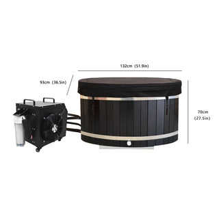 Black Oval Red Cedar Ice Bath Tub – Cold Plunge Spa Barrel for Athlete Recovery & Home Spa, Sleek Dark Finish Therapeutic Design, Natural Wooden Therapy Tub
