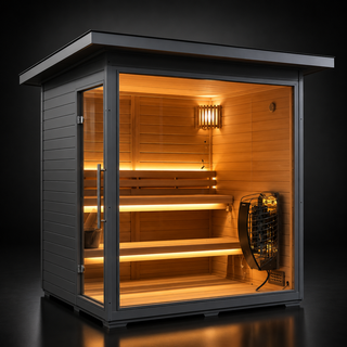 4-6 Person Canadian Red Cedar Outdoor Sauna with 6KW Heater & Tempered Glass Front Anyi Health